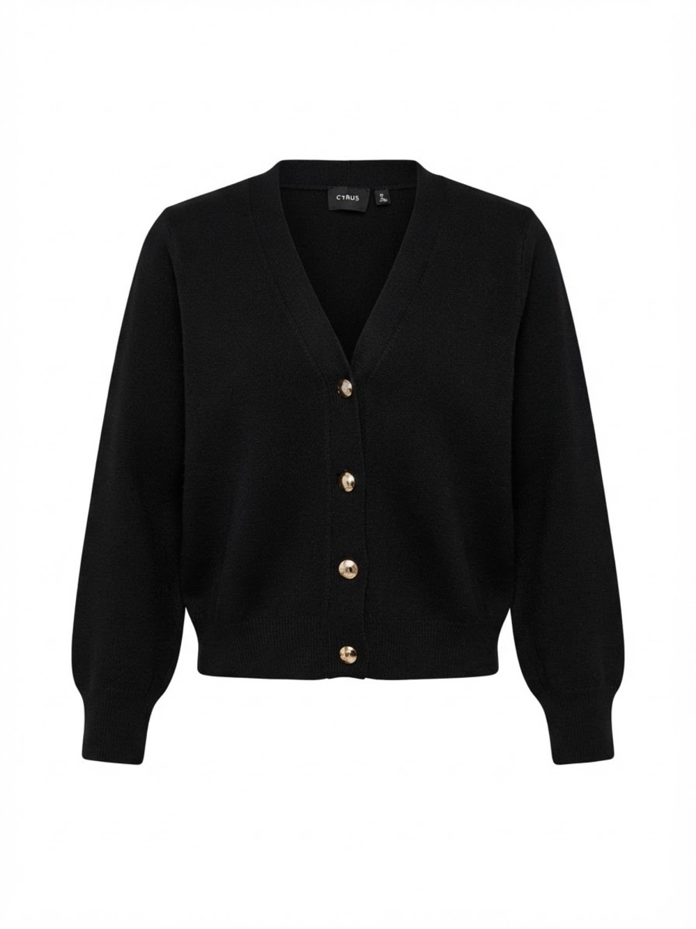 Cyrus Black V-Neck Button Cardigan with Gold Buttons